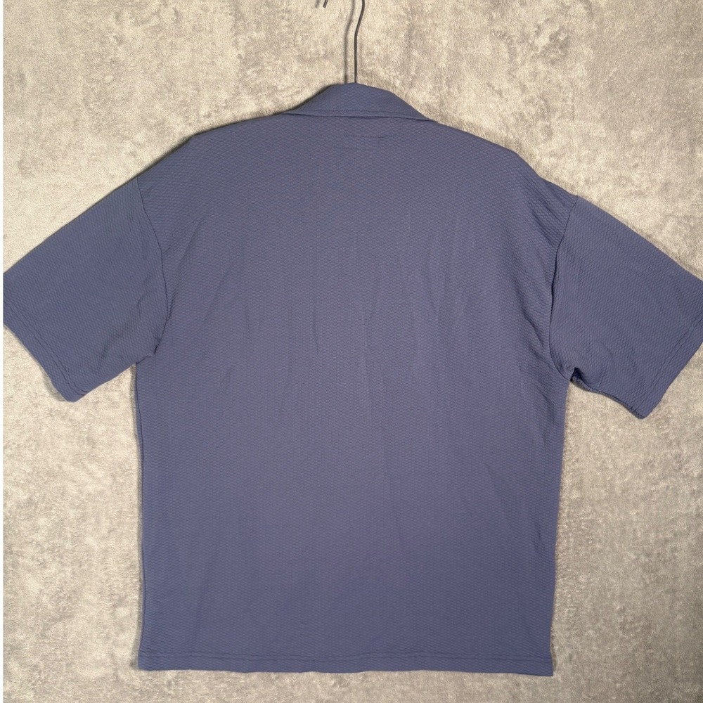 Vintage BC Ethic Mens L Blue Textured Camp Collar Button Up Shirt Loop Collar - Picture 2 of 13